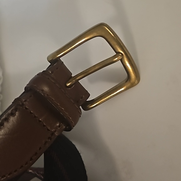 J Crew Moon Plaid Genuine Leather Belt sz 34 Brass hardware  Pre-owned - Picture 2 of 10